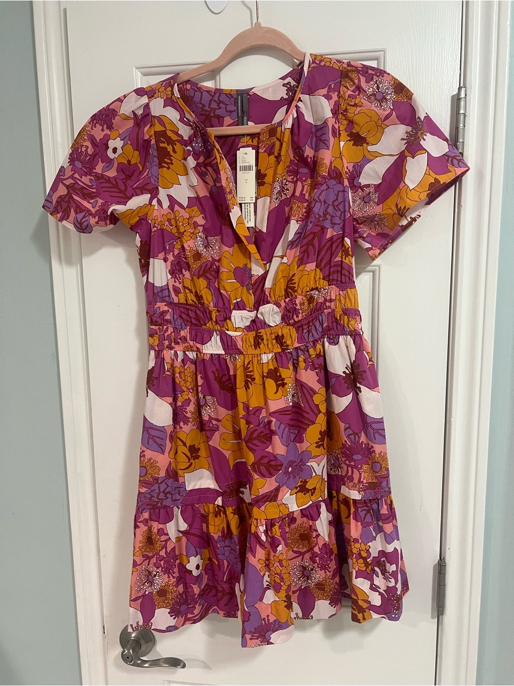 Anthropologie Somerset mini , Pink & Yellow Floral V-Neck Tiered Dress- NWT - Picture 2 of 5